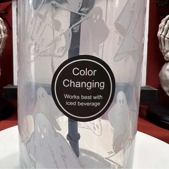 HTF Cold Color Changing Halloween Glass White Ghost Tumblers With Straw x2 - Picture 7 of 12